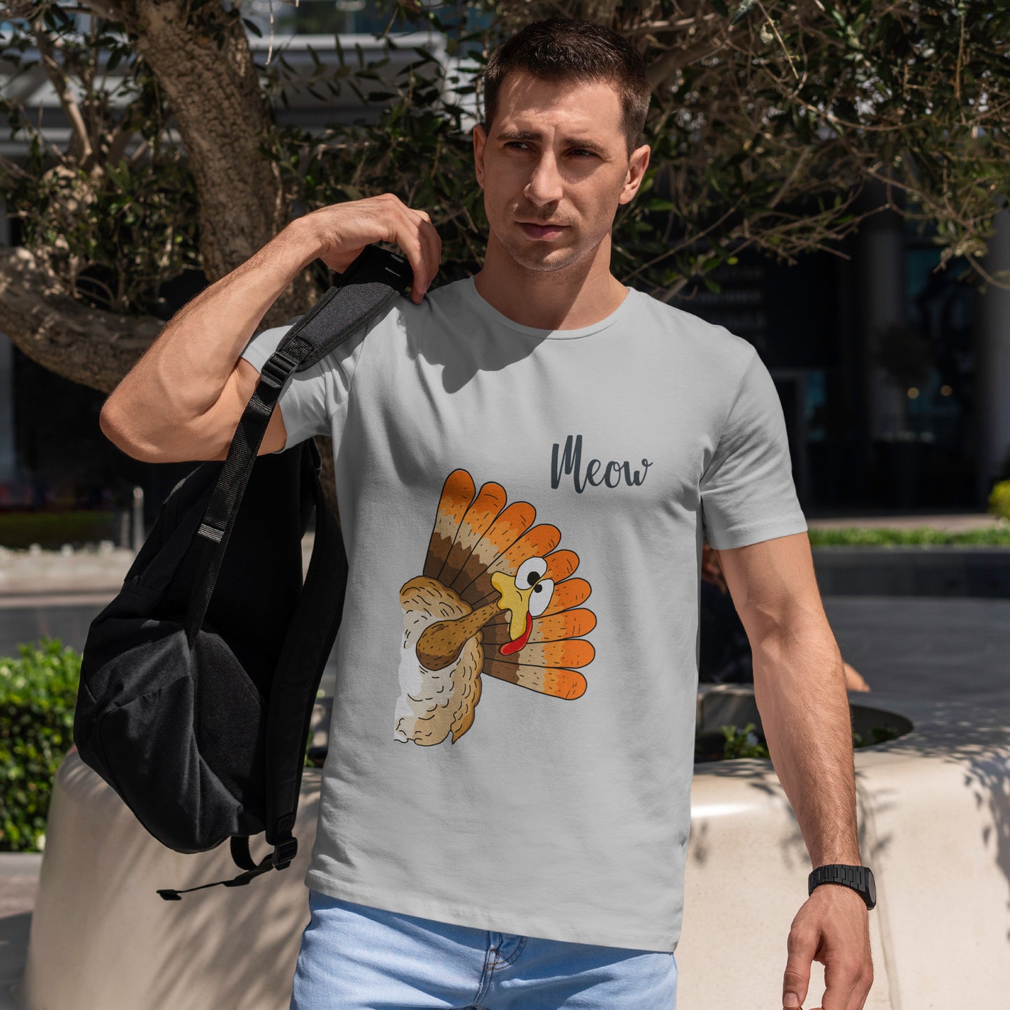 Funny Cat Turkey T-Shirt - Thanksgiving Meow Cat Lover Tee