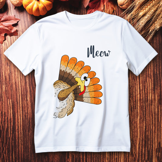 funny cat turkey t-shirt, thanksgiving meow cat lover tee