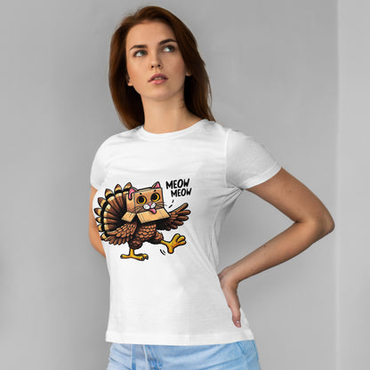 Funny Turkey Cat T-Shirt - Thanksgiving Meow Meow Cat Lover Tee