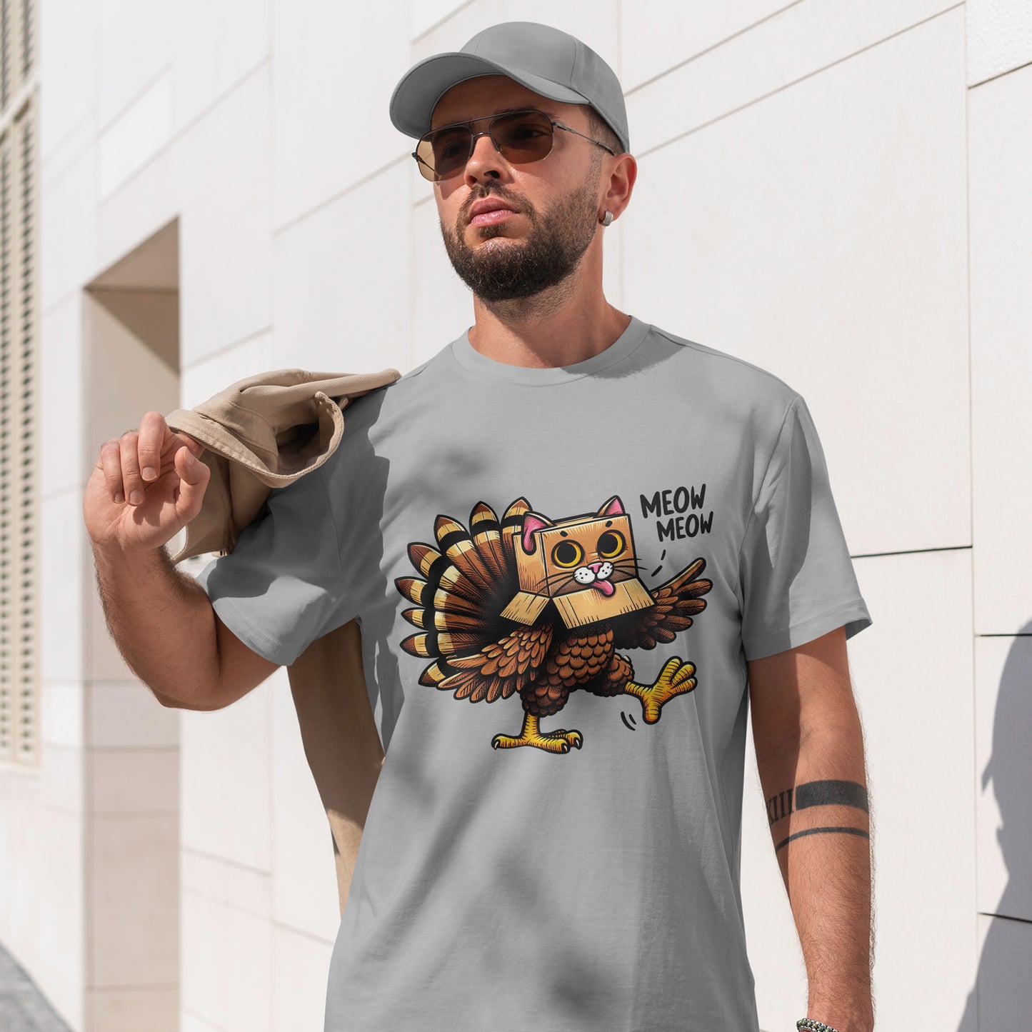 Funny Turkey Cat T-Shirt - Thanksgiving Meow Meow Cat Lover Tee