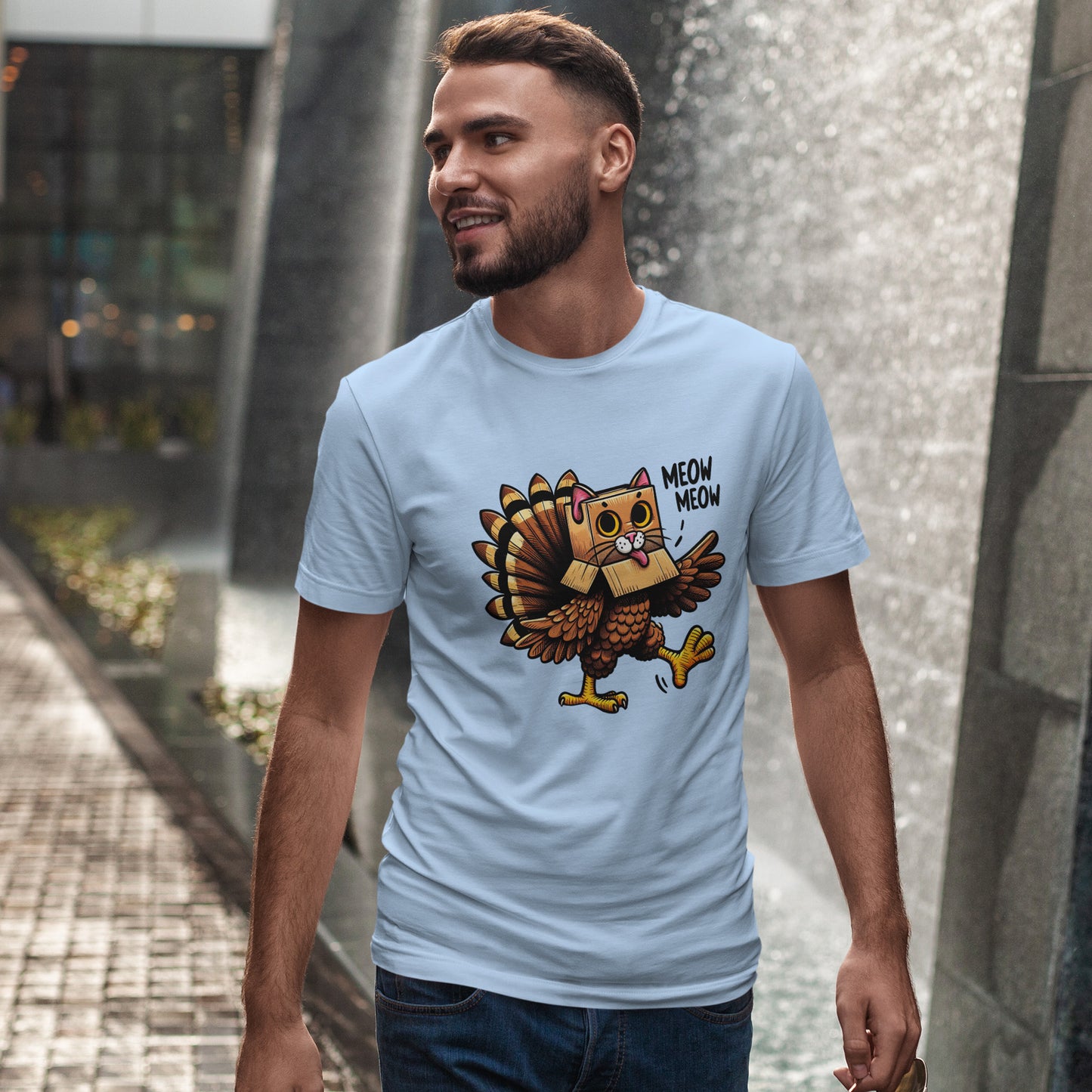 Funny Turkey Cat T-Shirt - Thanksgiving Meow Meow Cat Lover Tee