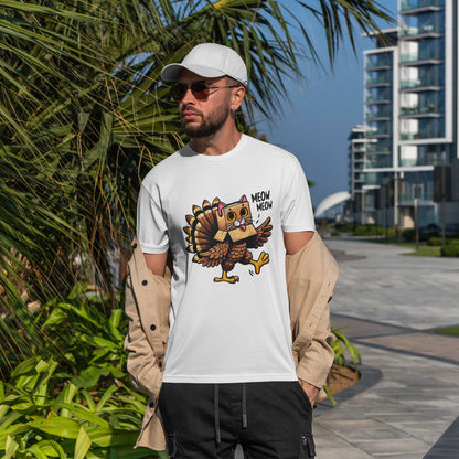 Funny Turkey Cat T-Shirt - Thanksgiving Meow Meow Cat Lover Tee