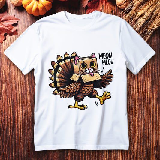 funny turkey cat t-shirt, thanksgiving meow meow tee for cat lovers