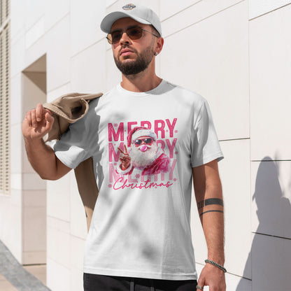 Cool Santa Bubblegum T-Shirt - Pink Merry Christmas Tee