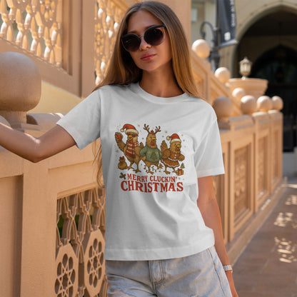 Merry Cluckin' Christmas Chicken T-Shirt - Funny Holiday Farm Tee