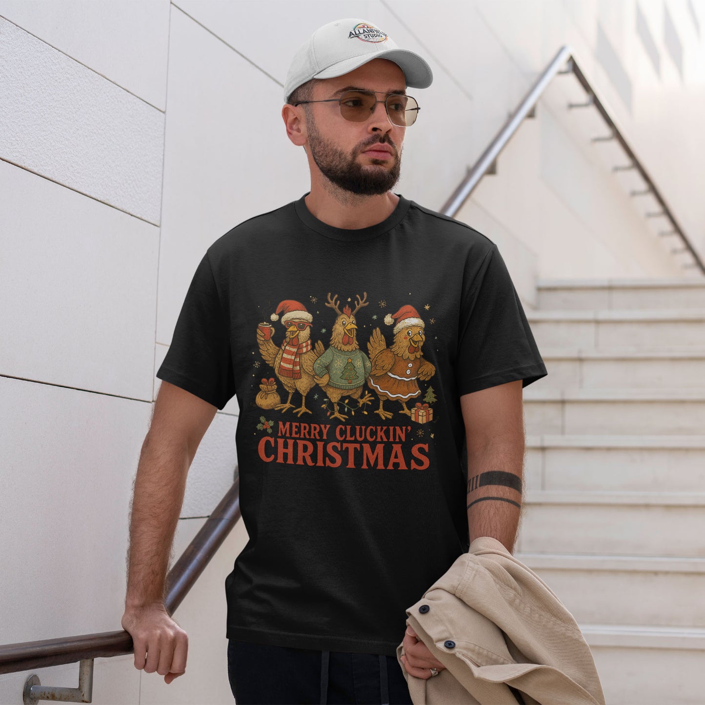 Merry Cluckin' Christmas Chicken T-Shirt - Funny Holiday Farm Tee