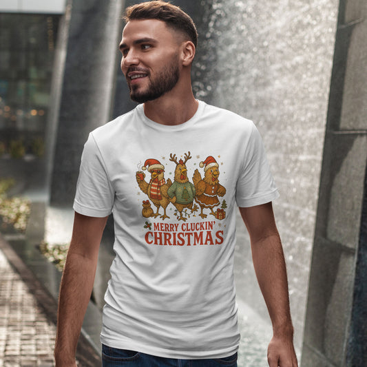 Merry Cluckin' Christmas Chicken T-Shirt - Funny Holiday Farm Tee