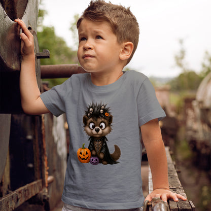 Goth Pup Kids Halloween T-Shirt - Puppy & Jack O' Lantern Toddler Tee