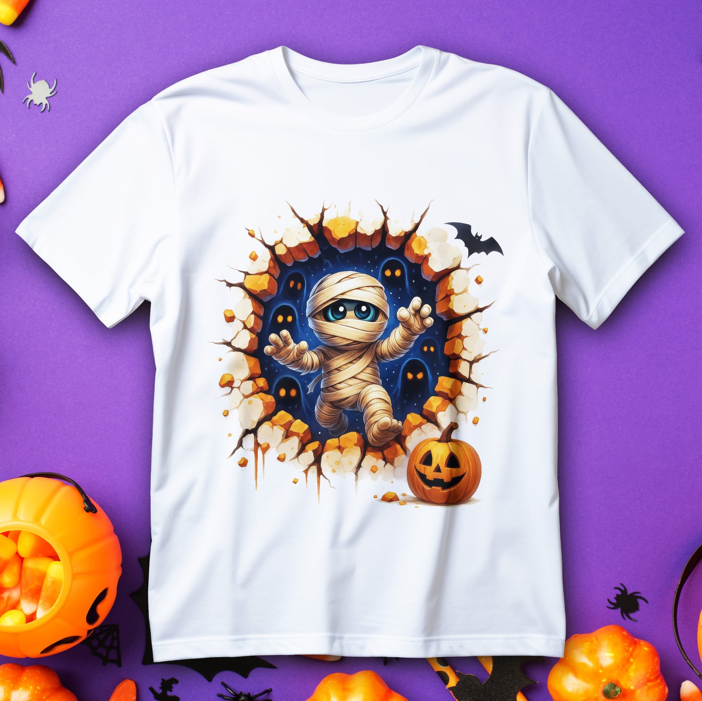 Koszulka dla dzieci „Urocza mumia” – koszulka dla maluchów na Halloween z duchami i dynią Jack-o-Lantern, upiorny prezent dla chłopców i dziewczynek