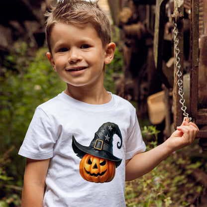 Witch Hat Pumpkin Kids T-Shirt - Smiling Jack O' Lantern Toddler Tee
