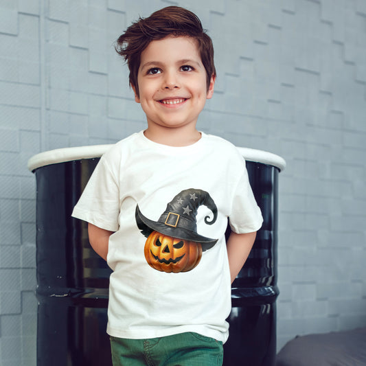Witch Hat Pumpkin Kids T-Shirt - Smiling Jack O' Lantern Toddler Tee