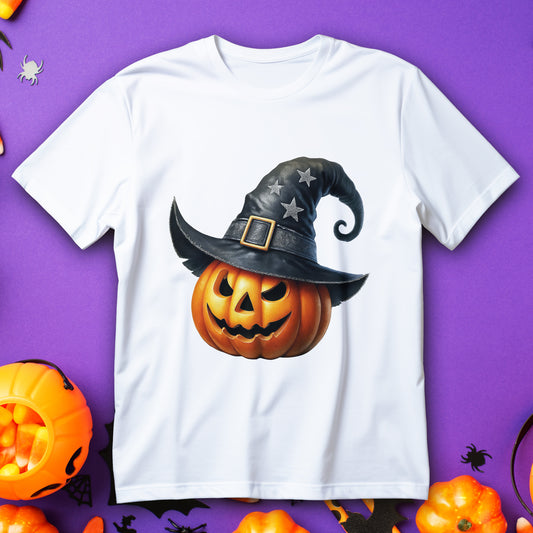witch hat pumpkin kids t-shirt - smiling jack o' lantern toddler halloween graphic