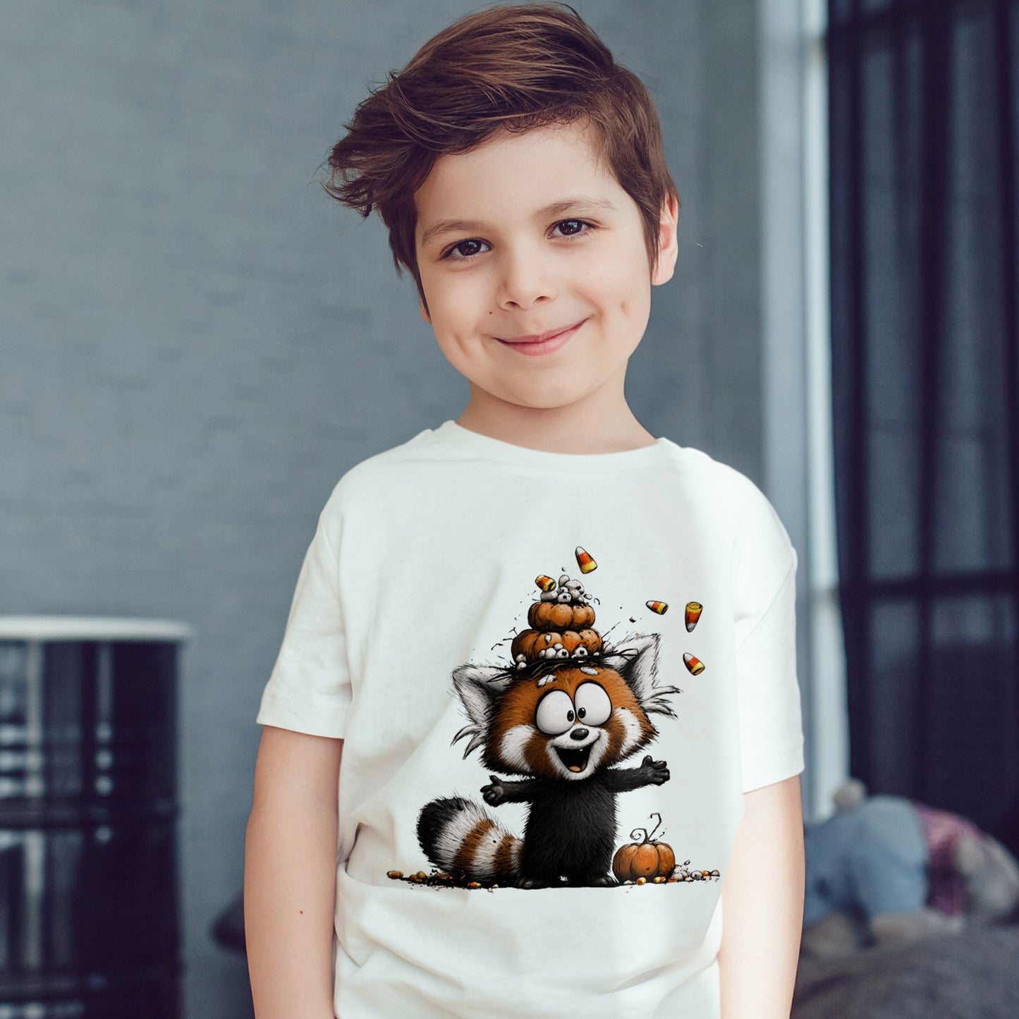 Red Panda Kids Halloween T-Shirt - Candy Corn & Pumpkins Toddler Tee