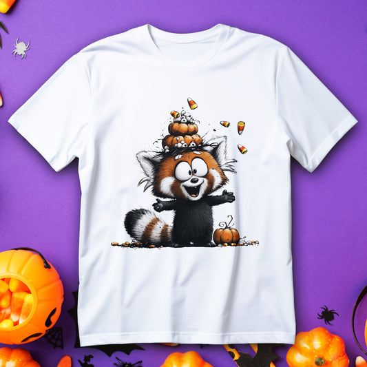 red panda kids halloween t-shirt - toddler candy corn and pumpkins spooky cute graphic