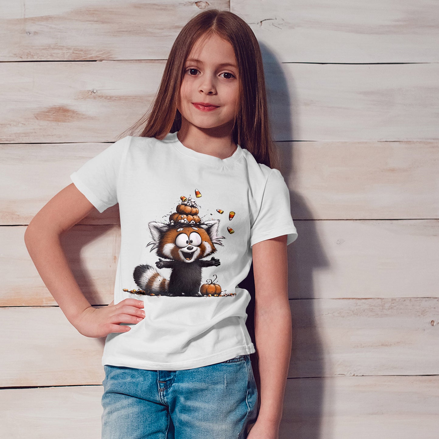 Red Panda Kids Halloween T-Shirt - Candy Corn & Pumpkins Toddler Tee