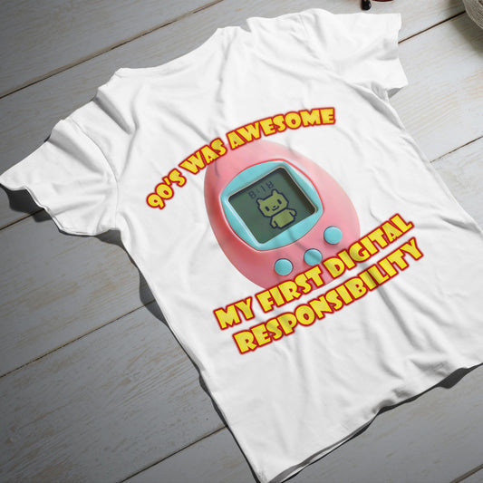 my first digital responsibility t-shirt - retro 90s virtual digital pet graphic