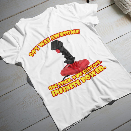 retro joystick t-shirt - one stick two buttons infinite power arcade gamer 90s graphic