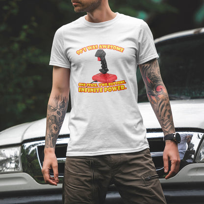 Koszulka z jednym drążkiem, dwoma przyciskami i nieskończoną mocą – koszulka retro z joystickiem dla graczy