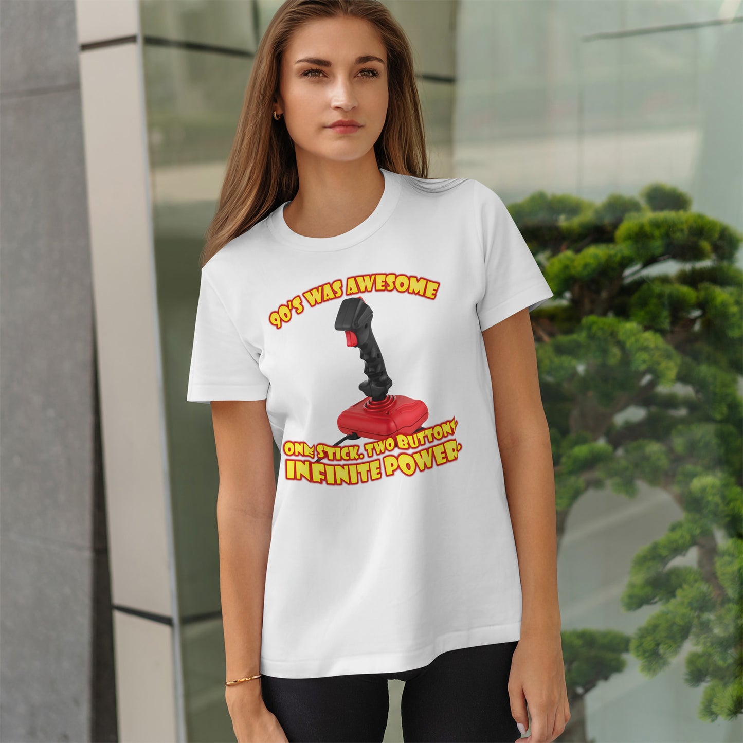 Koszulka z jednym drążkiem, dwoma przyciskami i nieskończoną mocą – koszulka retro z joystickiem dla graczy