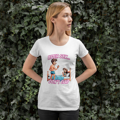 After Sex Don't Clap Shirt - Funny Cringe Cartoon Tee - Awkward Humor T-Shirt for Fans of Secondhand Embarrassment