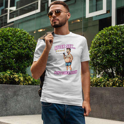 After Sex Don't Leave a Review Shirt - Funny 5 Star Guy Cartoon Tee - Sarcastic Dating Humor T-Shirt for Men