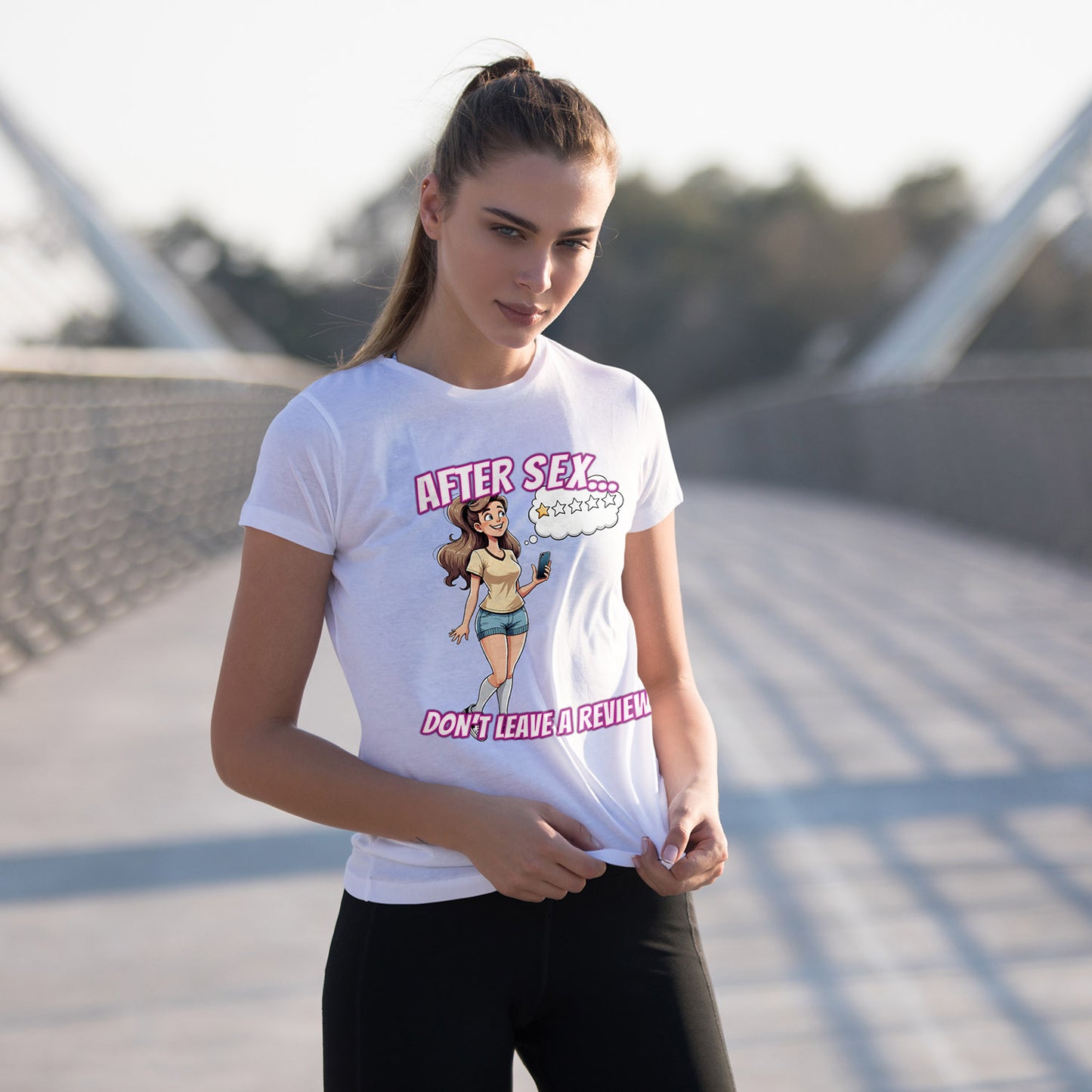 After Sex Don't Leave a Review Shirt - Funny Female Cartoon Tee - Sarcastic Post Hookup Humor T-Shirt for Women
