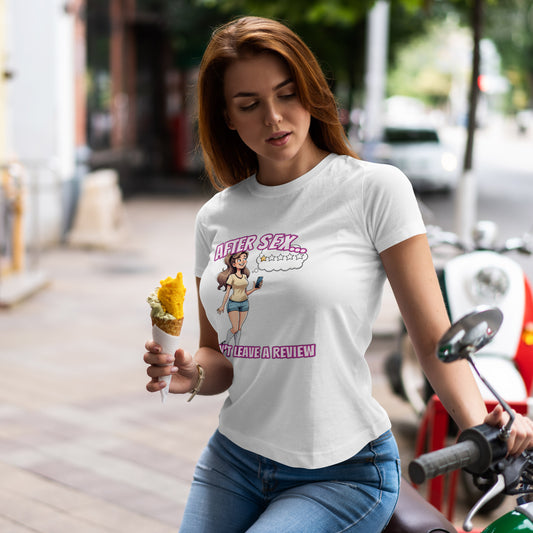 After Sex Don't Leave a Review Shirt - Funny Female Cartoon Tee - Sarcastic Post Hookup Humor T-Shirt for Women
