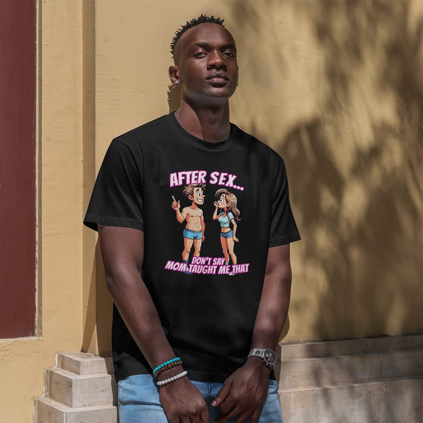 After Sex Don't Say Mom Taught Me That Shirt - Cringe Cartoon Tee - Dark Humor Dating T-Shirt for Awkward Moments