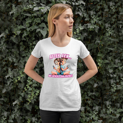 After Sex We Scroll Our Phones Shirt - Funny Modern Love Cartoon Tee - Sarcastic Dating Humor T-Shirt