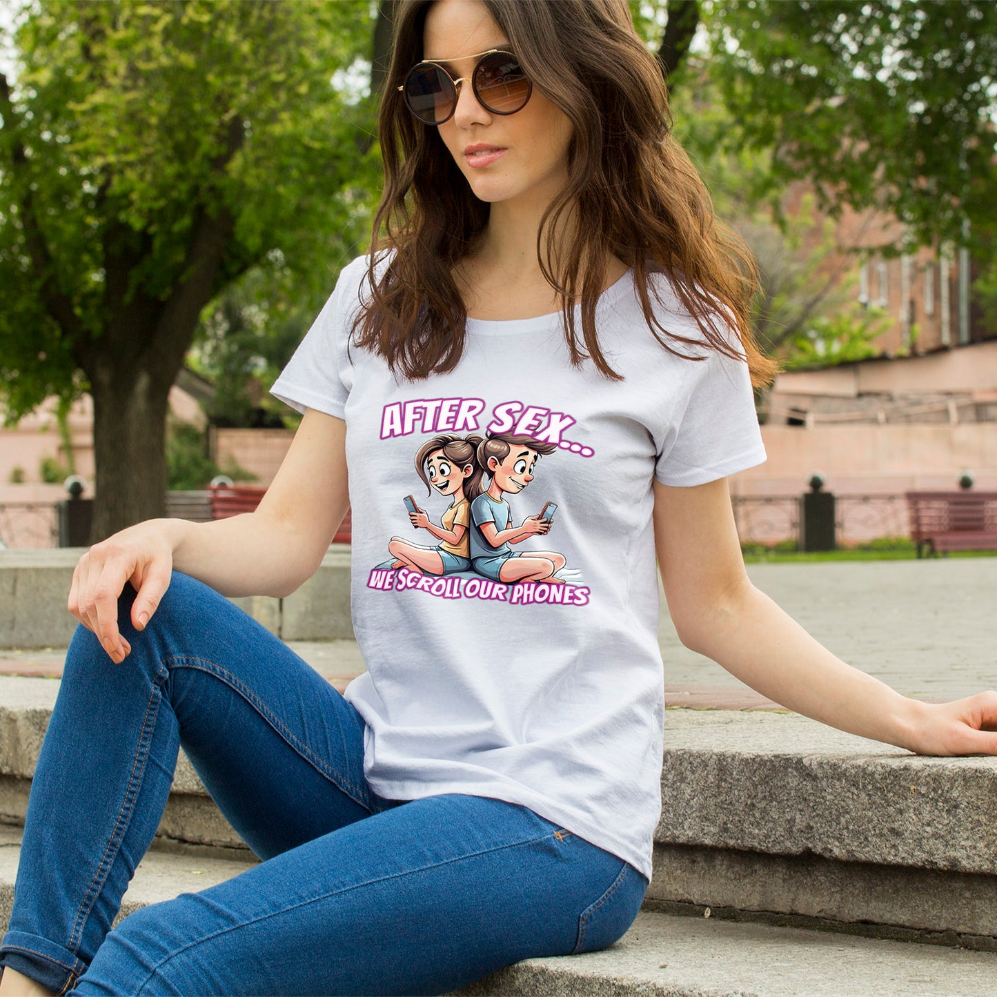 After Sex We Scroll Our Phones Shirt - Funny Modern Love Cartoon Tee - Sarcastic Dating Humor T-Shirt