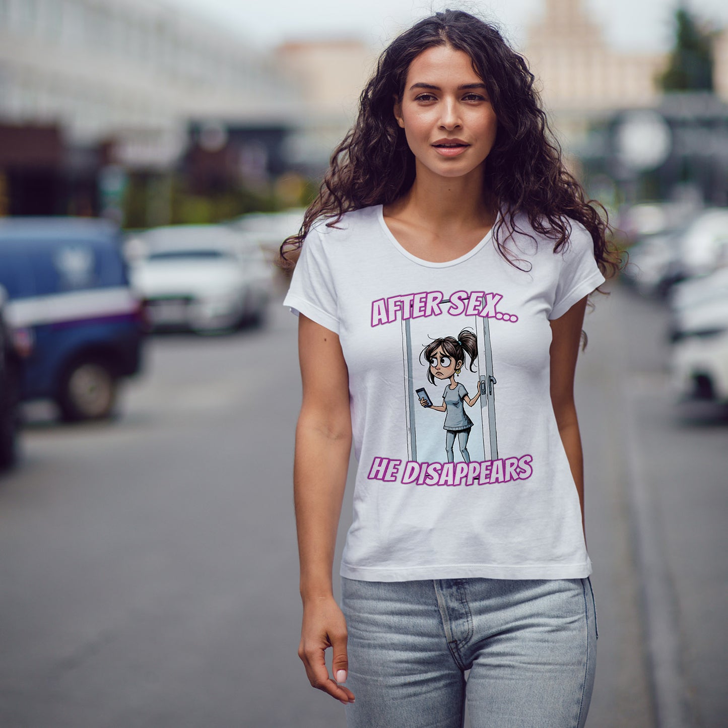After Sex He Disappears Shirt - Funny Ghosting Cartoon Tee - Modern Dating Humor T-Shirt for Sarcastic Souls
