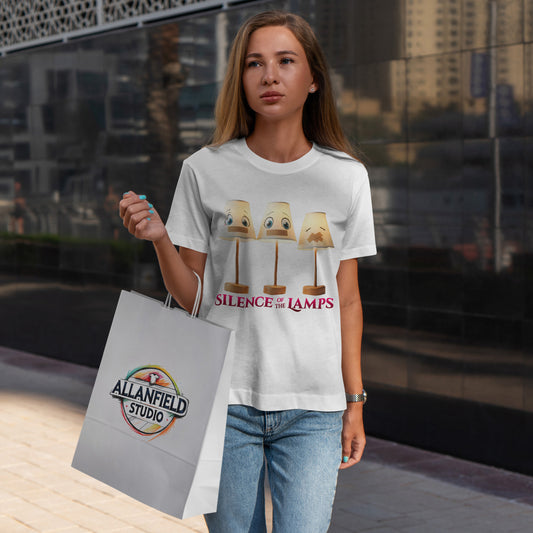 Silence of the Lamps - Funny Horror Movie Parody T-Shirt with Creepy Lamps