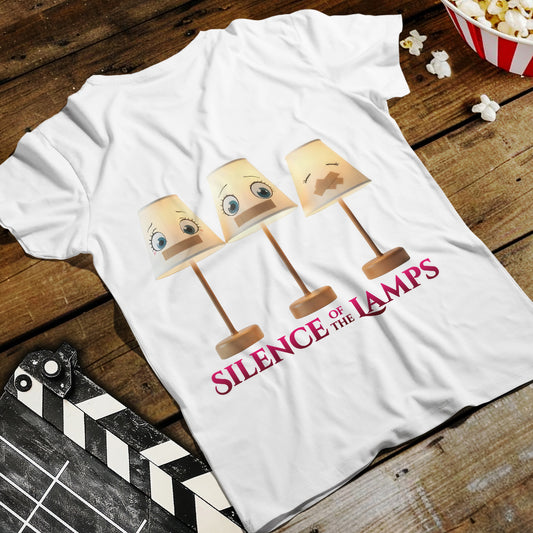 Silence of the Lamps - Funny Horror Movie Parody T-Shirt with Creepy Lamps
