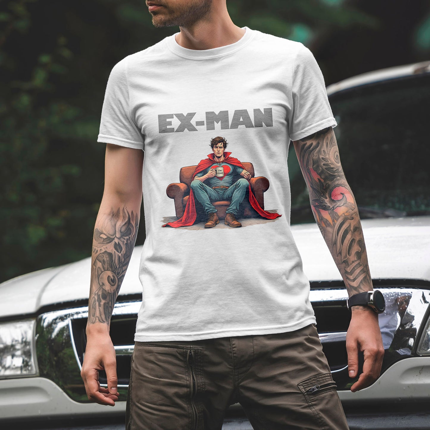 EX-MAN - Funny Superhero Breakup Parody T-Shirt | Heartbroken Comic Antihero Tee for Marvel Fans