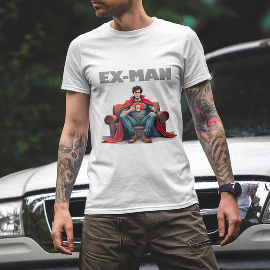 EX-MAN - Funny Superhero Breakup Parody T-Shirt | Heartbroken Comic Antihero Tee for Marvel Fans