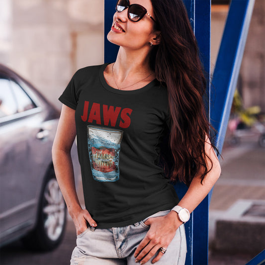 JAWS Parody - Funny Denture in Water Glass T-Shirt for Movie & Humor Fans