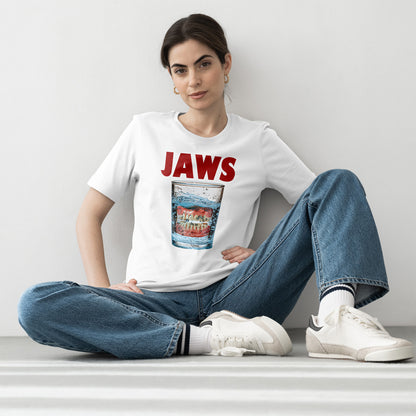 JAWS Parody - Funny Denture in Water Glass T-Shirt for Movie & Humor Fans