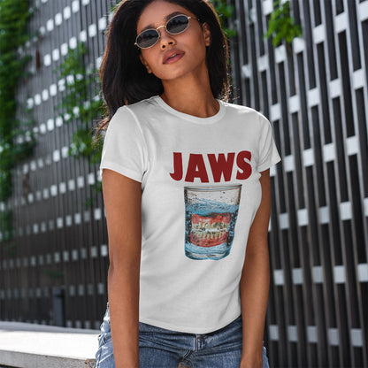 JAWS Parody - Funny Denture in Water Glass T-Shirt for Movie & Humor Fans