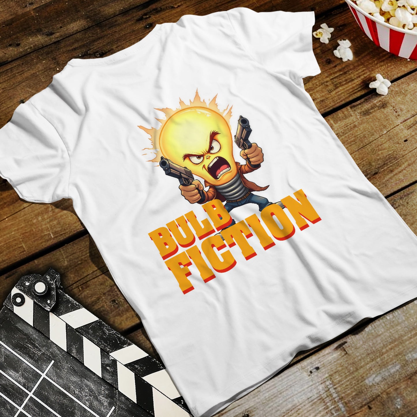 Bulb Fiction Shirt – Funny Movie Parody Tee, Pulp Fiction Lamp Cartoon t-Shirt