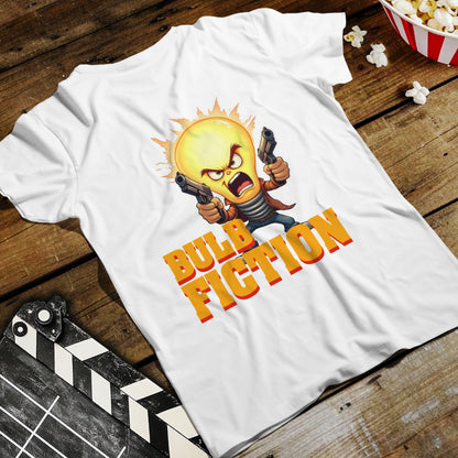 Bulb Fiction Shirt – Funny Movie Parody Tee, Pulp Fiction Lamp Cartoon t-Shirt