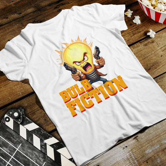 Bulb Fiction Shirt – Funny Movie Parody Tee, Pulp Fiction Lamp Cartoon t-Shirt