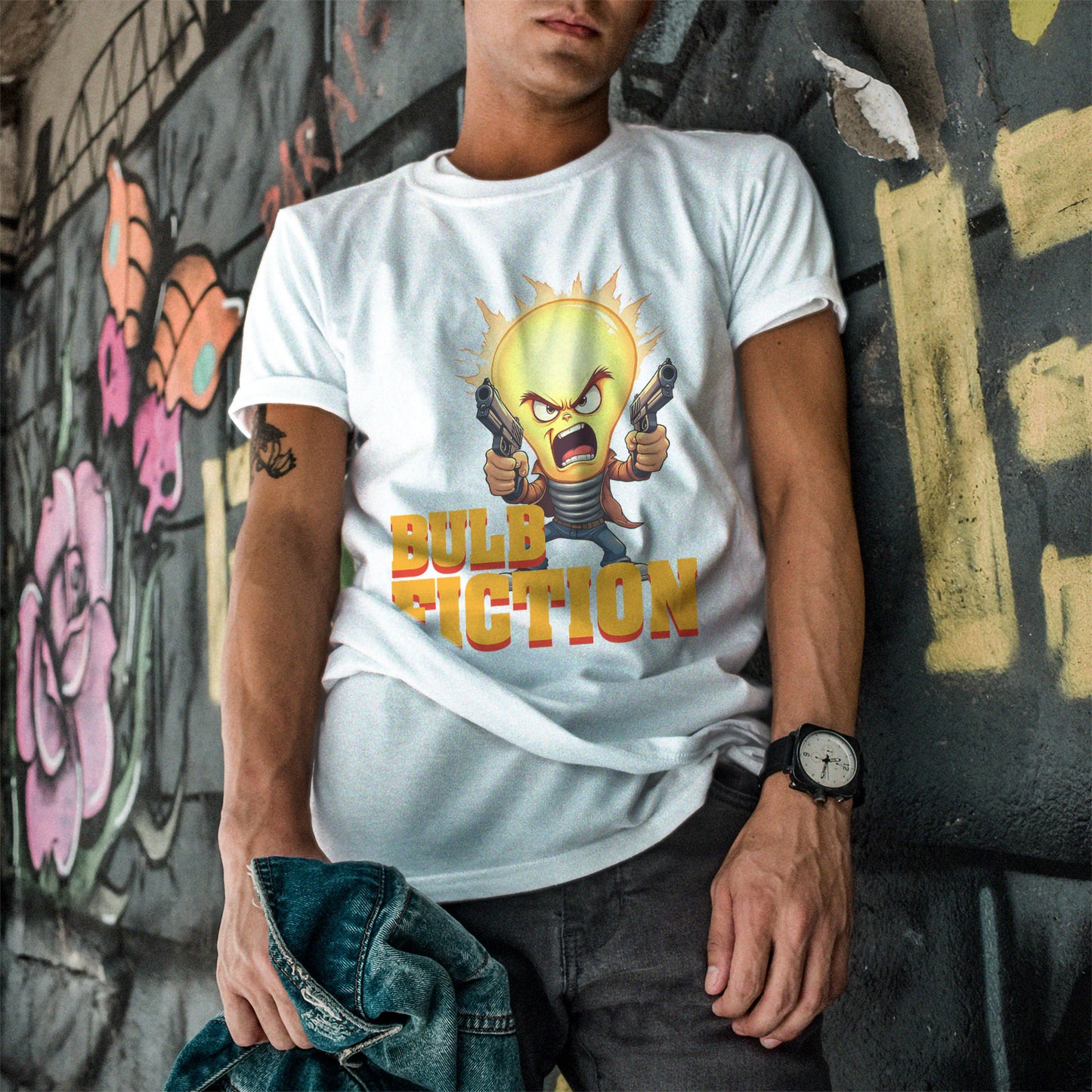 Bulb Fiction Shirt – Funny Movie Parody Tee, Pulp Fiction Lamp Cartoon t-Shirt
