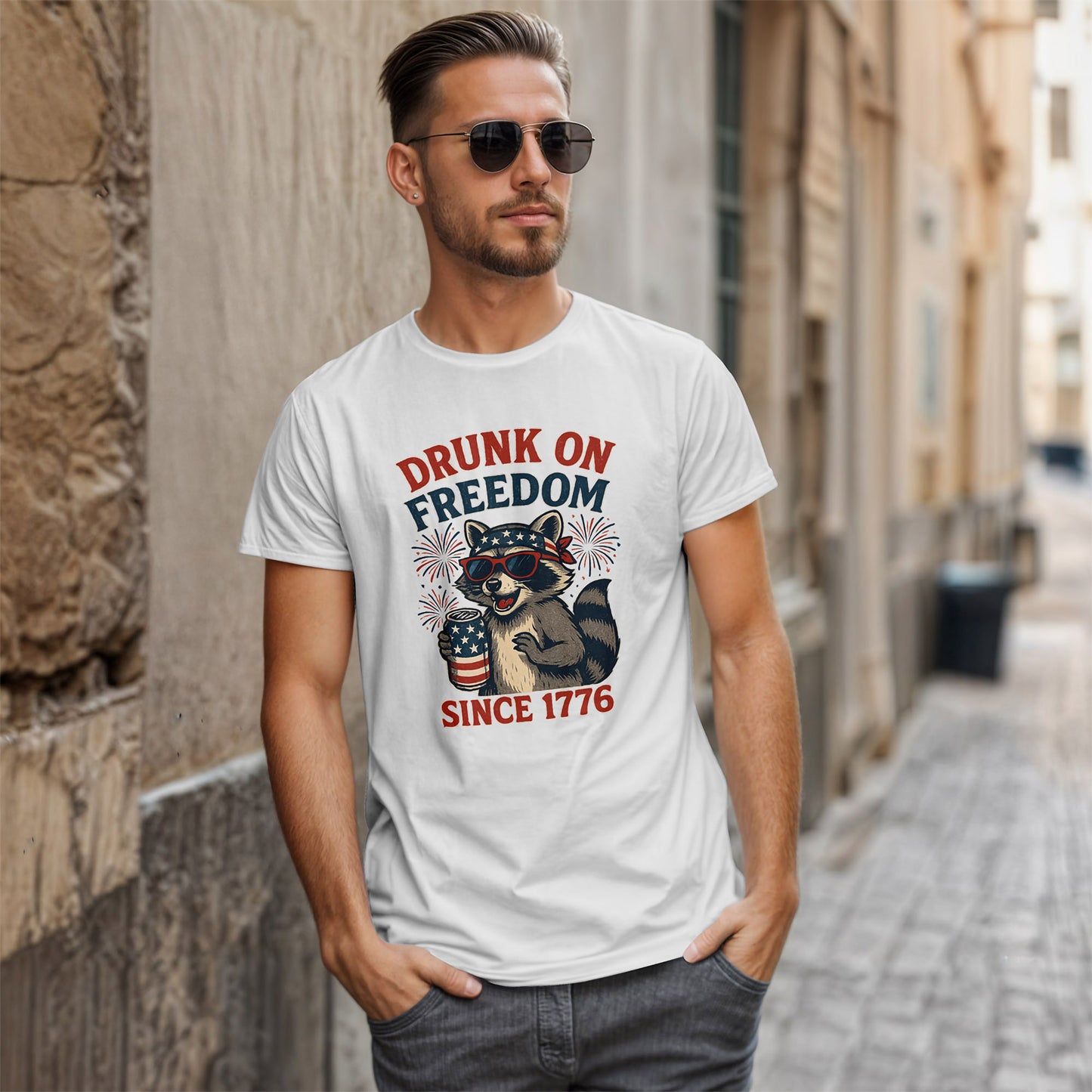 Drunk on Freedom Since 1776 T-Shirt - Funny Patriotic 4th of July Tee