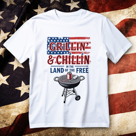 grillin and chillin t-shirt, funny patriotic bbq 4th of july tee