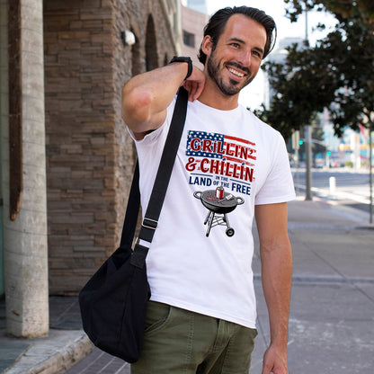 Grillin and Chillin T-Shirt - Funny Patriotic BBQ 4th of July Tee