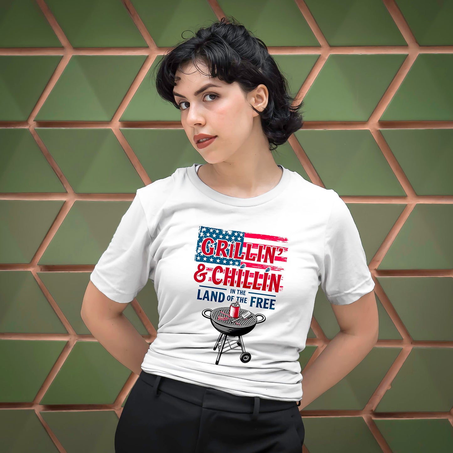 Grillin and Chillin T-Shirt - Funny Patriotic BBQ 4th of July Tee