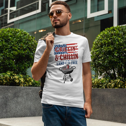 Grillin and Chillin T-Shirt - Funny Patriotic BBQ 4th of July Tee