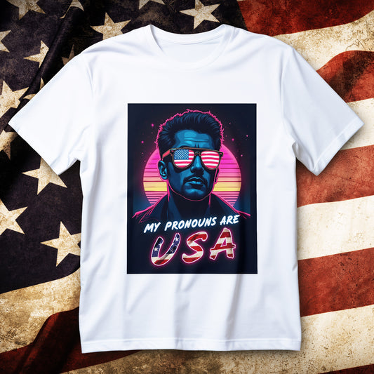 my pronouns are usa t-shirt, bold patriotic funny conservative tee