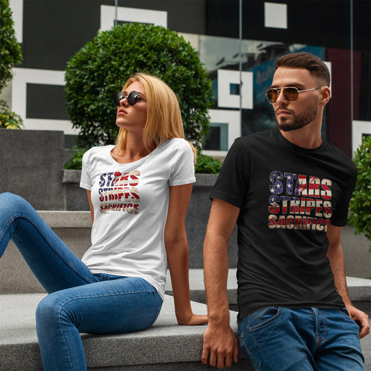 Stars Stripes Sacrifice T-Shirt - Patriotic Veteran USA Flag Tee