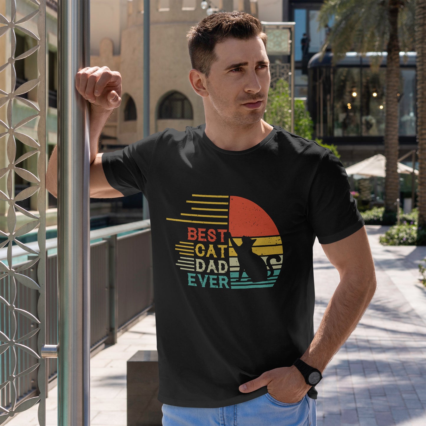 Best Cat Dad Ever Shirt - Retro Funny Cat Dad Tee for Men